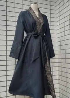 着物リメイク泥大島紬&龍郷地よりコ━トワンピース 2WAY 正絹 証紙付き♡