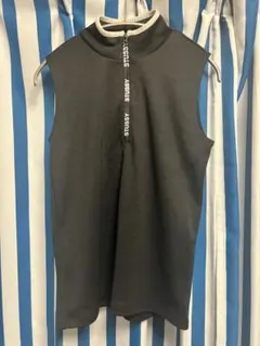 【希少】STUSSY ハーフジップ ノースリーブ ロゴテープ 黒 S
