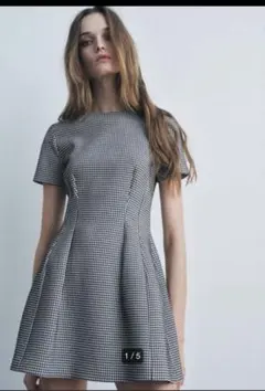 ZARA チェック柄 半袖ミニワンピース XS