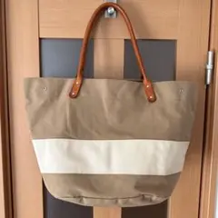 hOBOベージュ/ホワイト キャンバストートバッグ