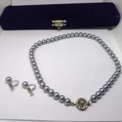 グレー パール ネックレス イヤリング セット