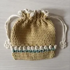 チューリップ　巾着　ポーチ　かぎ編み　ハンドメイド