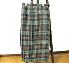 VESTIDO　プリ－ツスカ－ト ウ－ル　チェック柄　オリーブ系