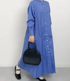 グローバルワーク　GLOBAL WORK　ロング　イージーケア　青　ブルー　羽織