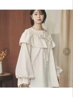 moi tytto フリル付クルーネックコーデュロイシャツ ナチュラル Free