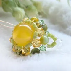 天然石イエローアゲート・スワロフスキー・ビーズリング（9〜11号）