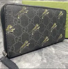 ⭐希少⭐美品⭐GUCCI⭐長財布 GG 黒  ラウンドジップ タイガー 虎 干支シリーズ大人気です！丑年から、2022年は（タイガー）寅年へ