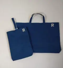 イニシャル入り帆布のレッスンバック・上履き入れ　ブルー