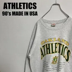 USA製90sアスレチックスMLBスウェットLトレーナーATHLETICSグレー