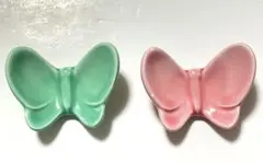 【訳あり】箸置き 蝶々 2個セット ピンク グリーン陶器　かわいい