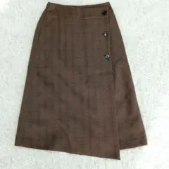 【any SiS】チェック柄ラップ風スカート ブラウン系 裏地付き サイズ2
