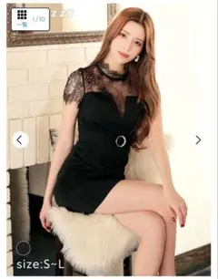 Dazzystore シアーレース半袖タイトミニドレス ブラック Sキャバドレス