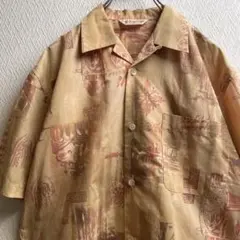 古着 レトロ シャツ 総柄 柄シャツ 開襟 オープンカラーシャツ アロハ 半袖