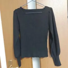 GRL マトンスリーブスクエアネックリブニットトップス 黒