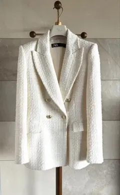ZARA ホワイト ツイード テーラードジャケット