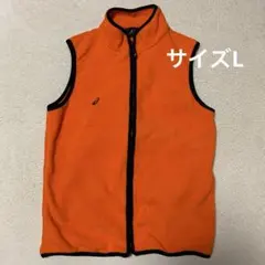 asics アシックス　フリースベスト　オレンジ　ブラック刺繍ロゴ　サイズL