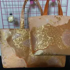 リメイク　帯　バッグ　オレンジ