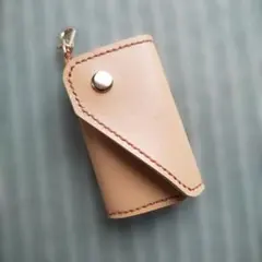 レザー製折りたたみキーケース ベージュ
