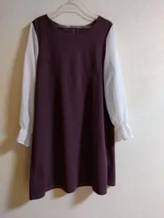 グレイル　GRL くすみパープル✕袖白ワンピース