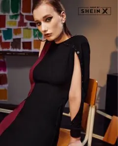 SHEIN X 黒と赤のタイト　ワンピース