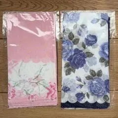 ハンカチ　未使用品　2枚セット売り　花柄　ピンク　紫