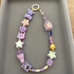 ハンドメイド パープル ビーズストラップ