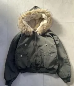 ファー付きオリーブグリーンジャケット 防寒アウター 秋冬