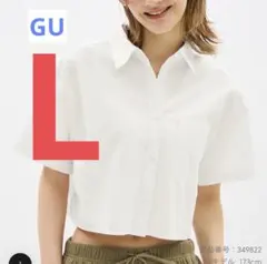 GU リネンブレンドクロップドシャツ半袖　L