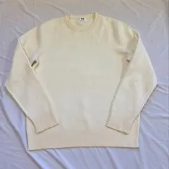 オフホワイト L ウォッシャブルミラノリブクルーネックセーター ニット ユニクロ