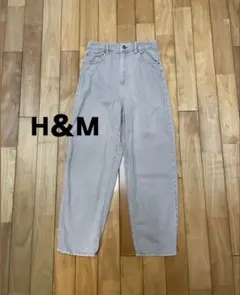 H＆M ハイウエスト テーパードデニムパンツ グレー