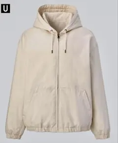 UNIQLO U フーデッドジップアップブルゾン L ナチュラル