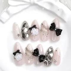 416現品ネイルチップ フレンチガーリー ワンホン 韓国 スナ系 薔薇 ラメグラ