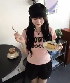 POWER local ロゴ 半袖Tシャツ ピンク