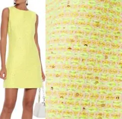 美品 alice+olivia ファンシーラメツイード ワンピースドレスイエロー