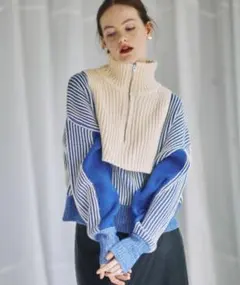 【KBF/ニット】レイヤード ハーフZIP ニット