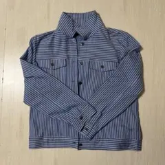 レディース　綿混ジャケット　襟付き　縦縞　ブルー　前あき