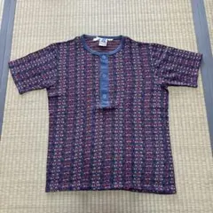 70’s KENNINGTON チョウ柄 ヘンリーネックTシャツ ネイビー系 M