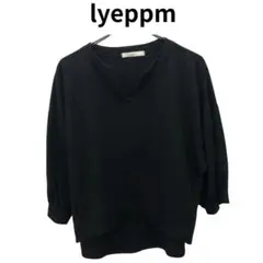 lyeppm　黒の五分袖　Vネックトップス　ゆったり　シンプルトップス