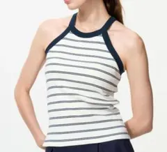 ユニクロ ホルターネックブラタンクトップ ボーダーブラトップ M