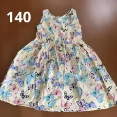 キッズ　H&M蝶柄ノースリーブワンピース 140cmのサムネイル