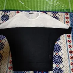 美品★INGNI/イング ロング丈ドルマン半袖カットソー黒✕白