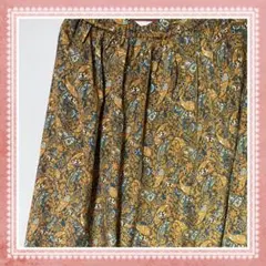 ウエストギャザー　ロングフレアスカート ペイズリー総柄　サムシング