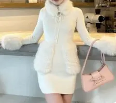 ダーリッチ　ボリュームファーニットミニワンピース