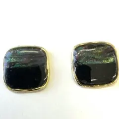 6362 ブルーグリーンマーブルとブラックのバイカラーピアス