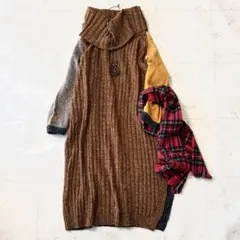 未使用級 β ベータ ゆったり ニットワンピース バイカラー 体系カバー B刺繍