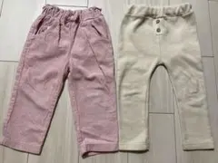 西松屋　ピンク　コーデュロイズボン、オフホワイト　リブ編みレギンス