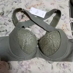 オリーブグリーン 花柄レースワイヤー入りブラジャー C75新品