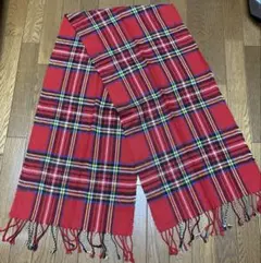 iiMK 赤 チェック柄 マフラー フリンジ付き