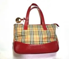 チェック柄 ハンドバッグ ベージュと赤