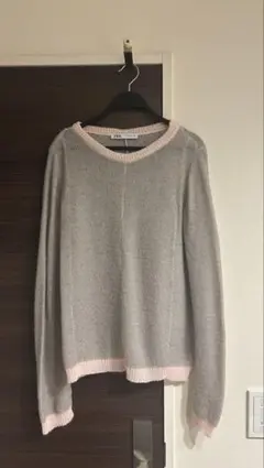 zara コントラストトップステッチニット